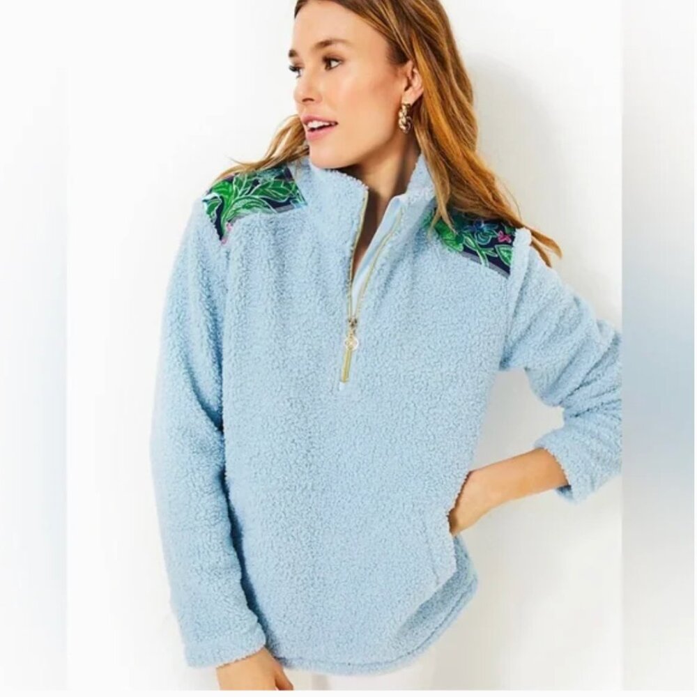 NWT Lilly Pulitzer Wallen Sherpa Half Zip Bonaire Blue S